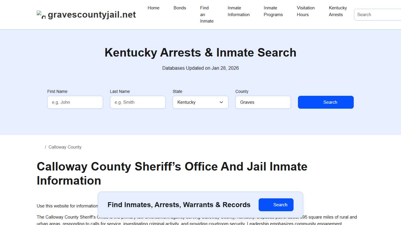 Calloway County Sheriff, KY, Jail Inmate Search, Recent Arrests