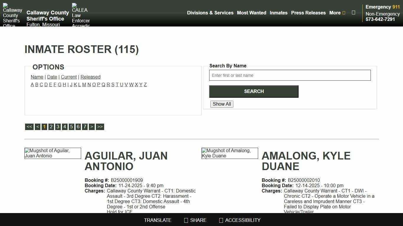 Inmate Roster - Current Inmates - Callaway County Sheriff's Office, Missouri