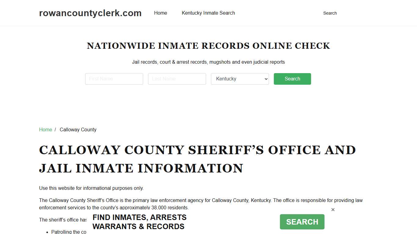 Calloway County Sheriff, KY, Jail Inmate Search, Recent Arrests